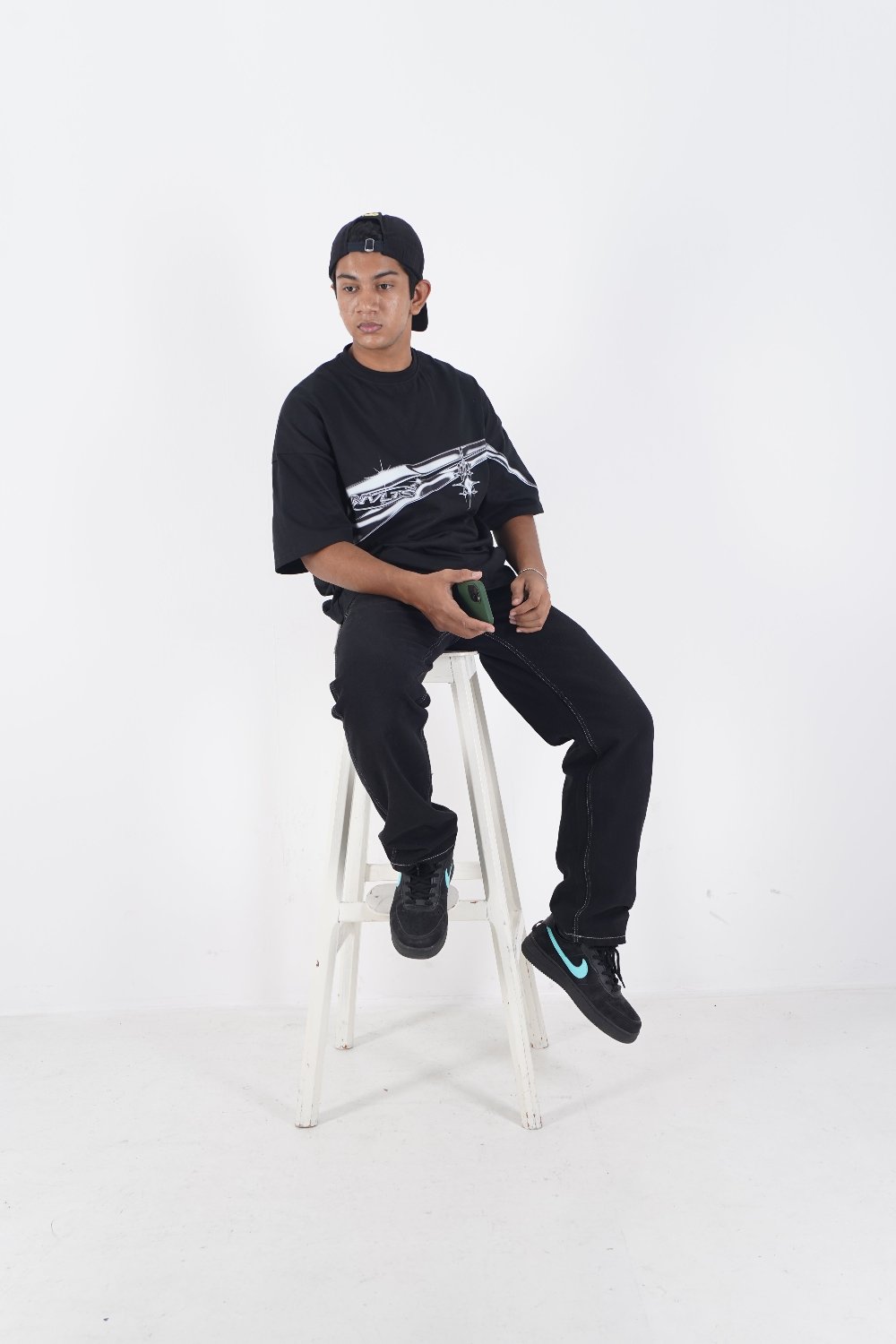 NVLTS "Rally" Chrome Drop Shoulder Oversized Tee - Black and Chrome