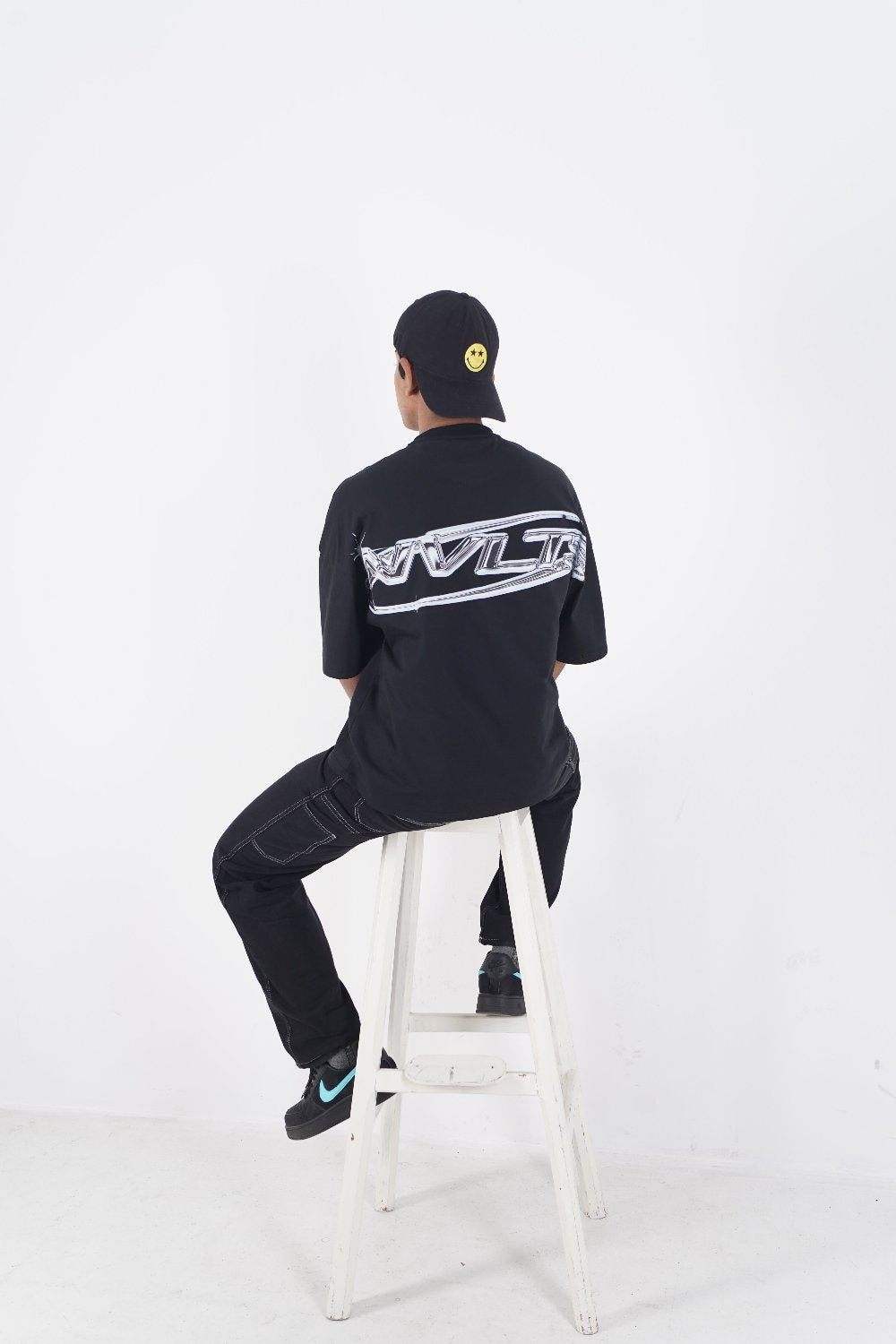 NVLTS "Rally" Chrome Drop Shoulder Oversized Tee - Black and Chrome