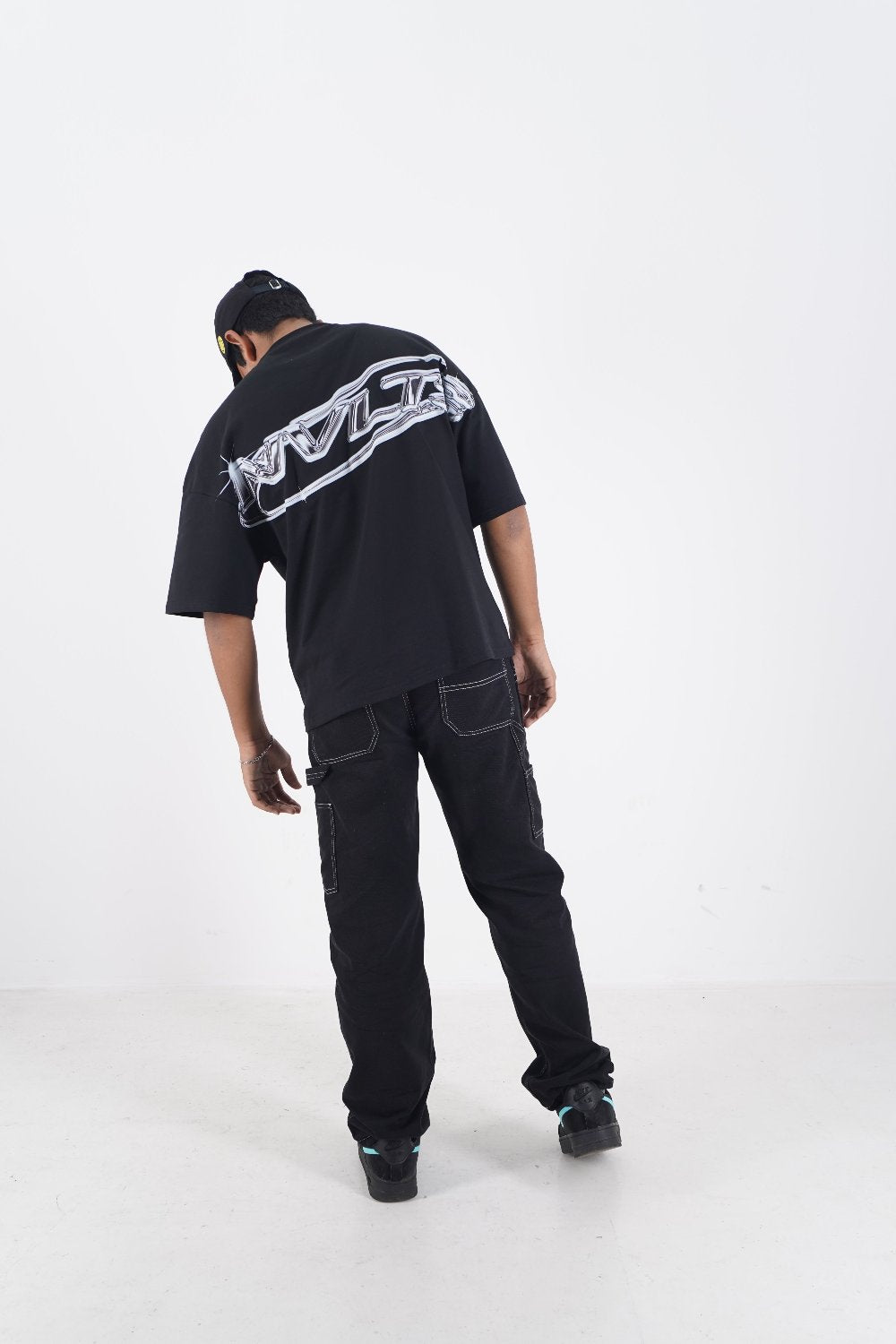 NVLTS "Rally" Chrome Drop Shoulder Oversized Tee - Black and Chrome